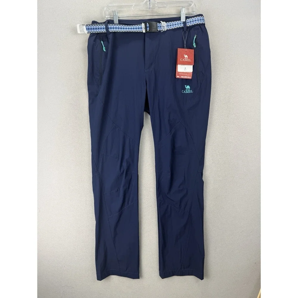 NWT Camel Mens 34x31 Navy Hiking Pants Nylon Belted Zip Pocket Outdoor - Picture 1 of 8